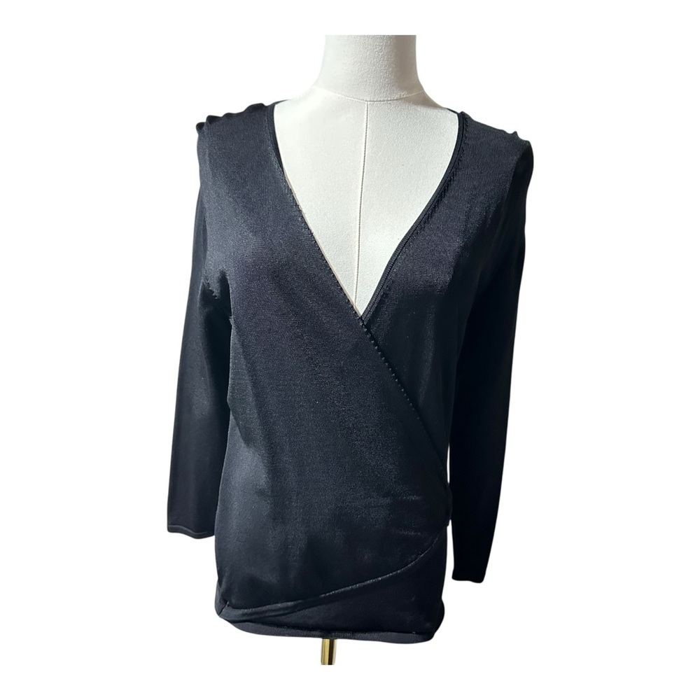 New York & Company Black Wrap-Front Long Sleeve Top – Size M